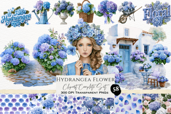 Download Hydrangea Flower Watercolor Clipart Set - Watercolor clipart set Collection