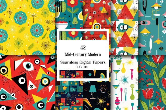 Download Mid-Century Modern Seamless Patterns - Sea Collection