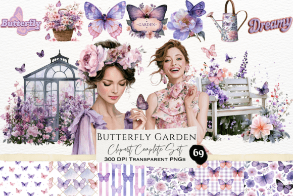 Download Butterfly Garden Watercolor Clipart Set - Watercolor clipart set Collection