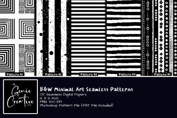 Download B&amp;W Minimal Art Seamless Patterns Set - Sea Collection