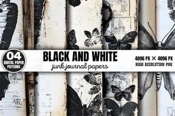 Download Black and White Junk Journal Pattern 2 - Black Collection