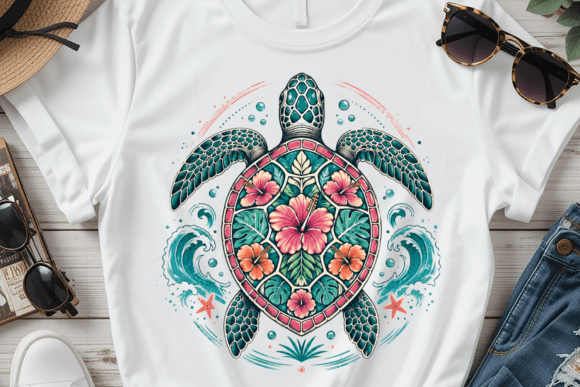 Download Sea Turtle Floral Summer Graphic PNG - Sea Collection