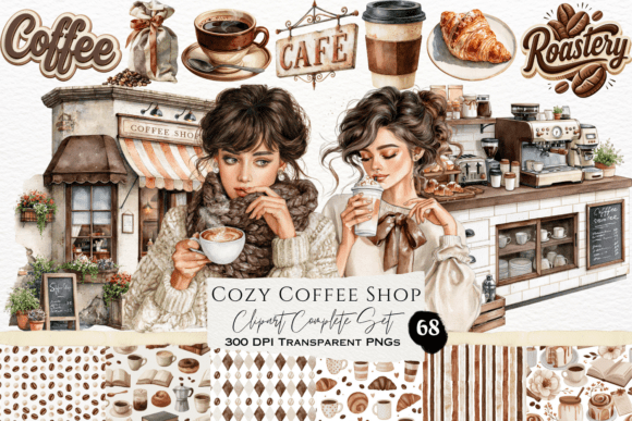 Download Cozy Coffee Shop Watercolor Clipart Set - Watercolor clipart set Collection