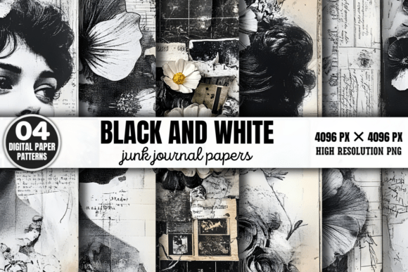 Download Black and White Junk Journal Pattern 1 - Black Collection