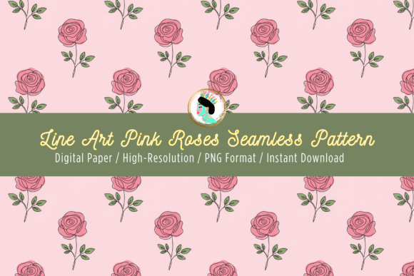 Download Line Art Pink Roses Seamless Pattern PNG - Sea Collection
